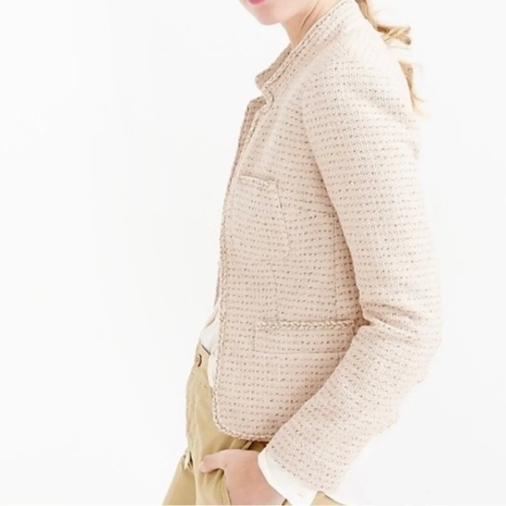 JCrew Tweed Blazer with Metallic Thread size 0 cream‎ beige classic elegant